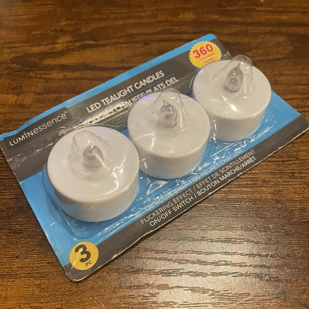 ✅Luminessence 3pk LED Flickering Tealight Candles 🕯️ Batteries Included #️⃣0126